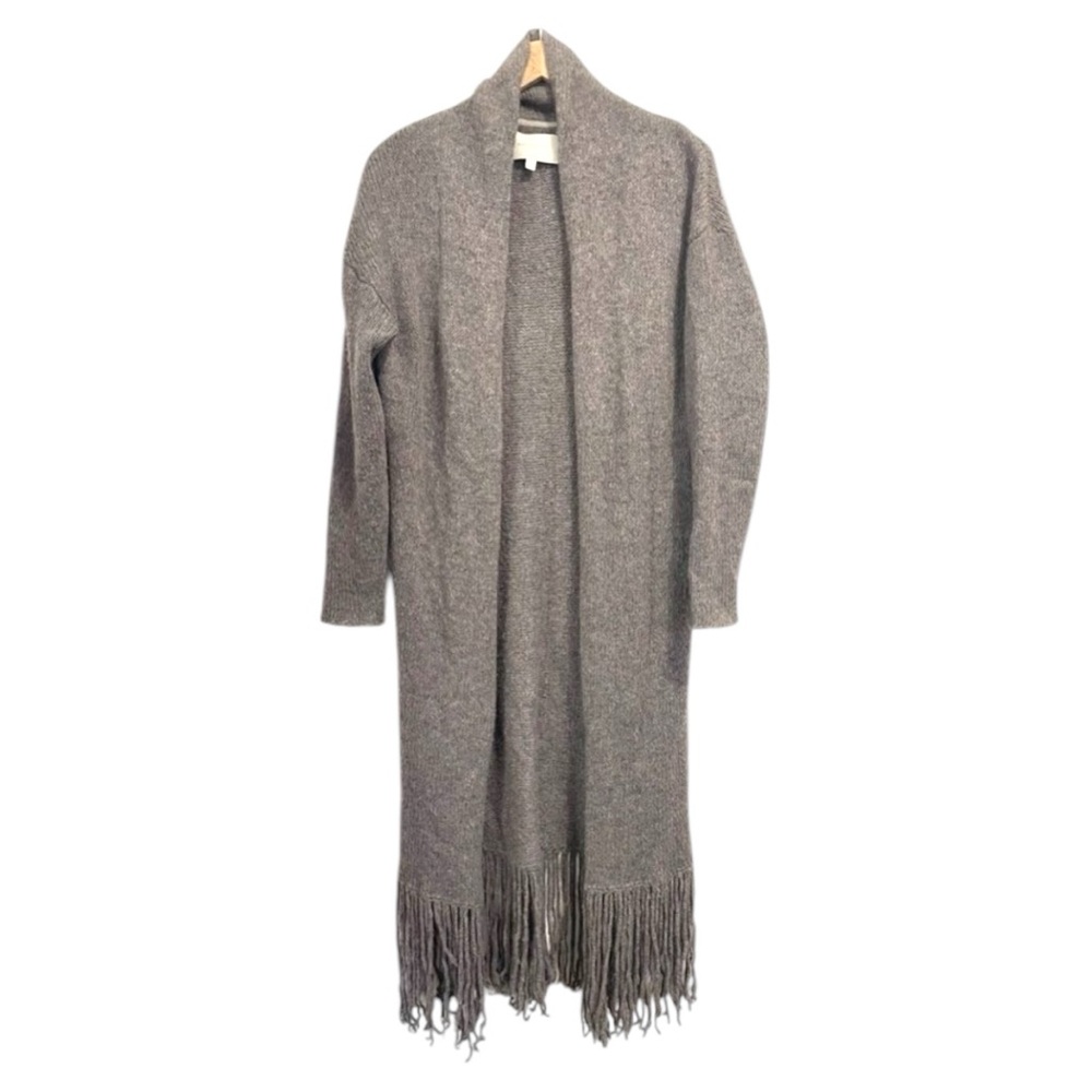 Brochu Walker Long Fringe Open Cardigan In Taupe Gray